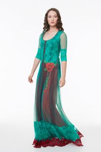 Vestido Tule Longo Tule Renda e Aplicação