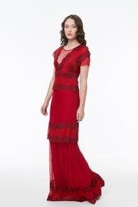Vestido Longo Tule Vermelho c/Detalhes Renda