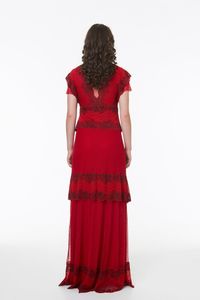 Vestido Longo Tule Vermelho c/Detalhes Renda