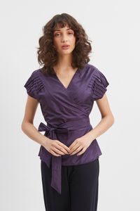 Blusa cachequer com pregas manga roxa