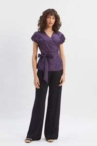 Blusa cachequer com pregas manga roxa