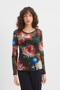 Blusa tule segunda pele manga longa rosa chitão