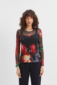 Blusa tule segunda pele manga longa floral burnet