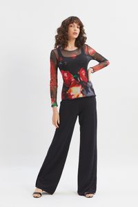 Blusa tule segunda pele manga longa floral burnet