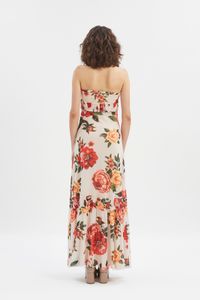 Vestido longo tule estampado Rosa Chitão