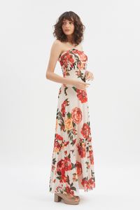Vestido longo tule estampado Rosa Chitão