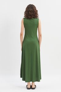 Vestido Malha Canelada C/Colar Verde