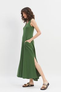 Vestido Malha Canelada C/Colar Verde