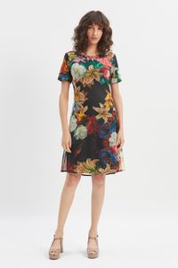 Vestido tule costas tira bordada Flores coloridas