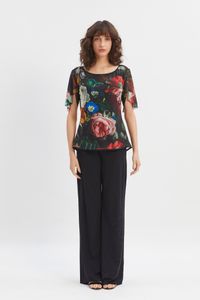 Blusa Tule Rosas Manga A Fio Rosa Chitão