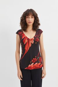 Blusa decote v frente e costas floral diagonal