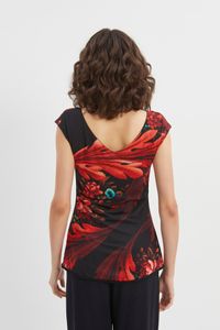 Blusa decote v frente e costas floral diagonal