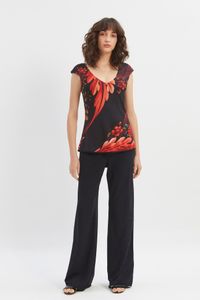 Blusa decote v frente e costas floral diagonal