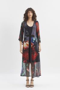 Kimono Longo Tule Floral Burnet