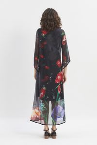 Kimono Longo Tule Floral Burnet