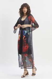 Kimono Longo Tule Floral Burnet