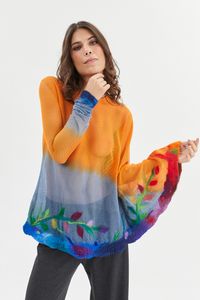Blusa tule com bordado feltro laranja