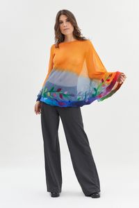 Blusa tule com bordado feltro laranja