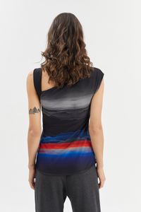 Blusa ombro franzido Céu Azul e Vermelho