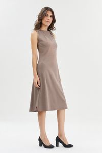 Vestido frizzo decote e botão ombro