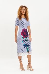 Vestido tule poá com rosa branca