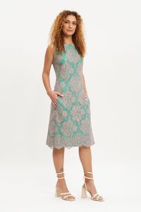 Vestido renda decote reto cinza
