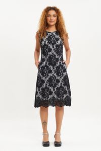 Vestido renda decote reto preto e branco