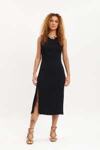 Vestido malha plissada com sutacho preto