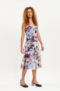 Vestido regata saia franzida buquet floral amarelo