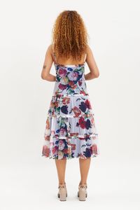 Vestido regata saia franzida buquet floral amarelo