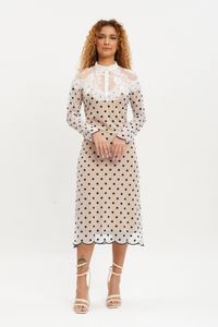 Vestido tule bolas preta gola de renda branco