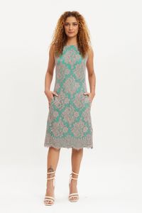 Vestido renda decote reto cinza