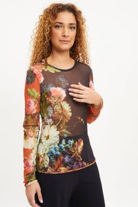 Blusa tule segunda pele manga longa floral listral