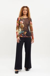 Blusa tule segunda pele manga longa floral listral