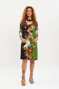 Vestido viscose com bolso floral listral