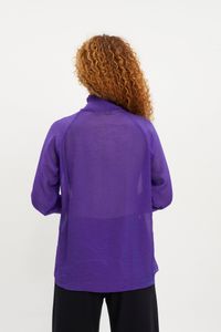 Blusa malha gola fru fru e manga com lastek roxa