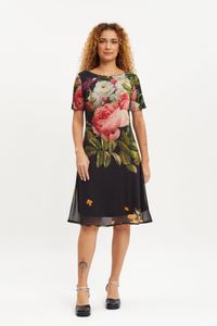 Vestido tule cordão são francisco buquet floral preto