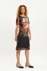 Vestido tule cordão são francisco buquet floral preto