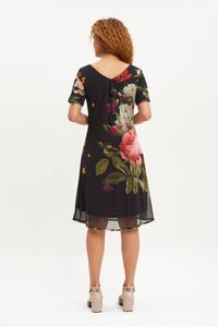 Vestido tule cordão são francisco buquet floral preto