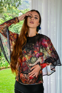 Poncho Tule Estampado Jan Brueghel