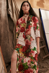 Vestido Longo Viscose Rosas Antiga