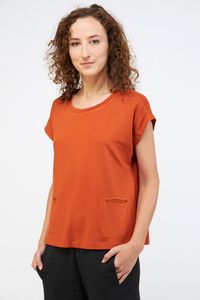 Blusa Malha Bolso Frente laranja