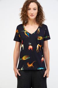 Blusa Baby Look C/Bolso Animais Bosh Preto
