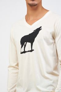 Blusa malha creme Manga Longa estampa Lobo