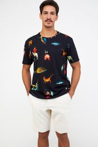 Blusa Malha Decote Redondo Estampa Animais Bosch Preto