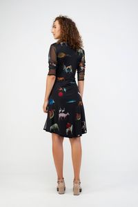 Vestido Tule  Com Laço Gola Animais Bosh preto