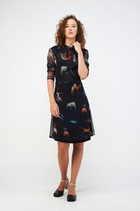 Vestido Tule  Com Laço Gola Animais Bosh preto