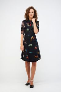 Vestido Tule  Com Laço Gola Animais Bosh preto