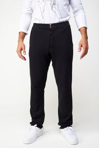 Calca Moletom Com Bolso E Botão Preto