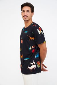 Blusa Malha Decote Redondo Estampa Animais Bosch Preto
